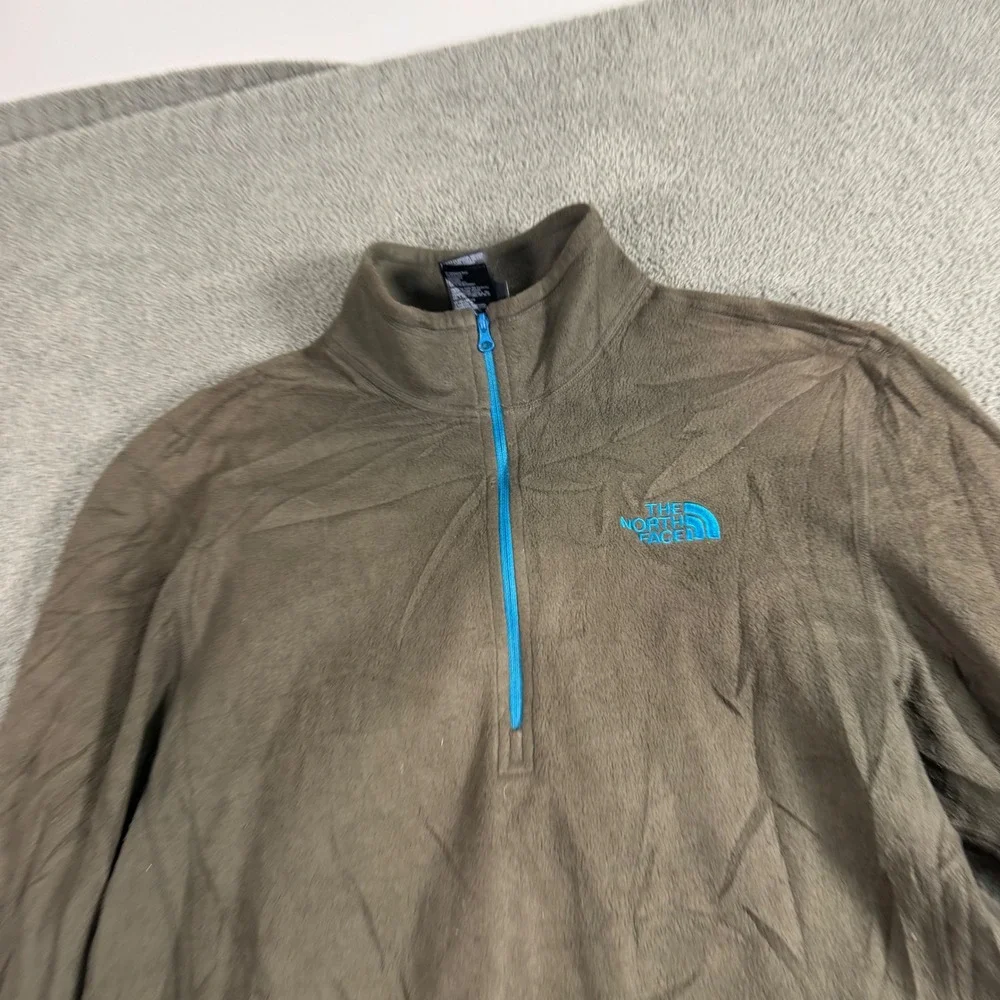 The North Face TKA 100 Fleece Pullover Mens Medium Olive Green Blue 1/4 Zip